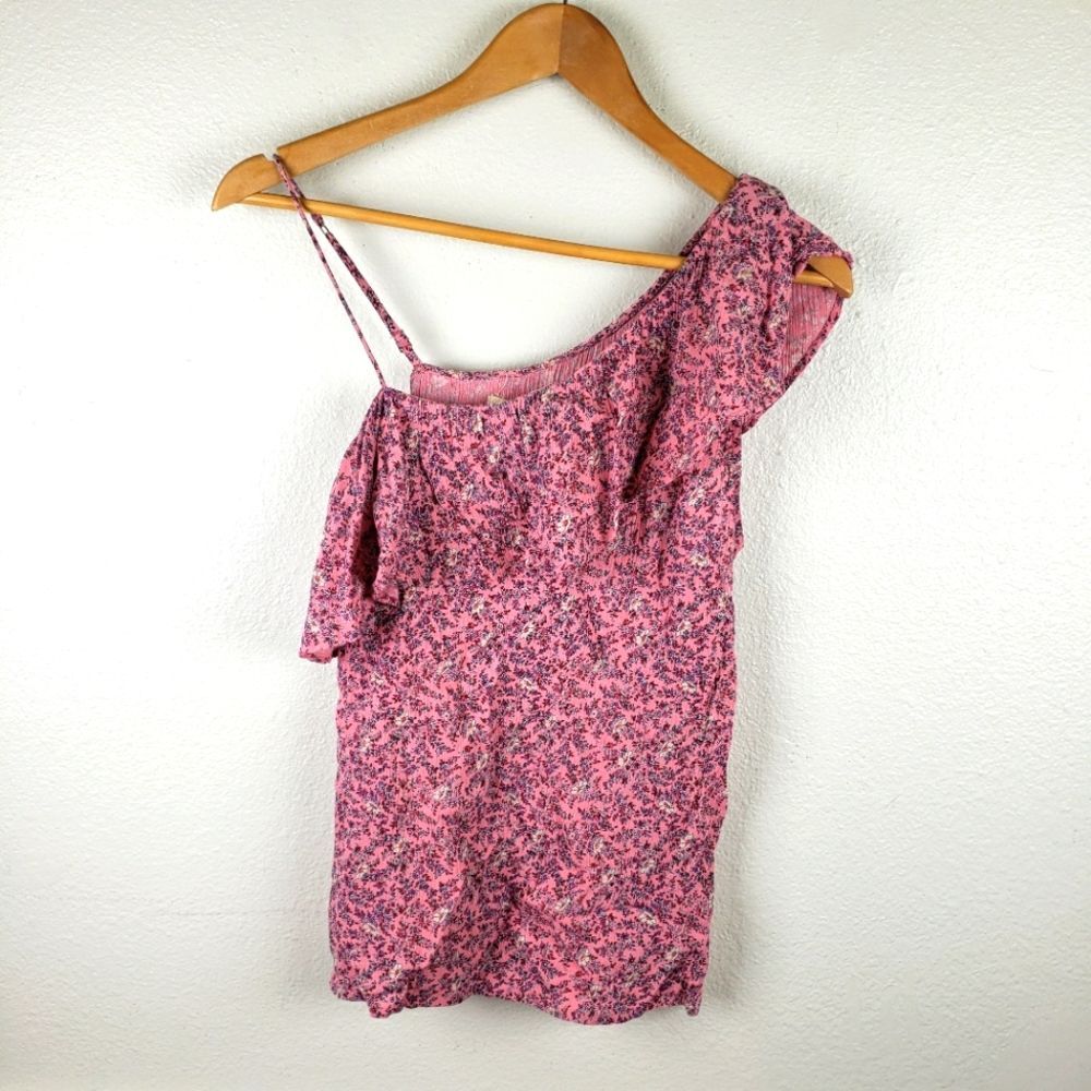Hollister Women's Sz Small Pink Floral Boho Peasant Top Blouse 100% Viscose
